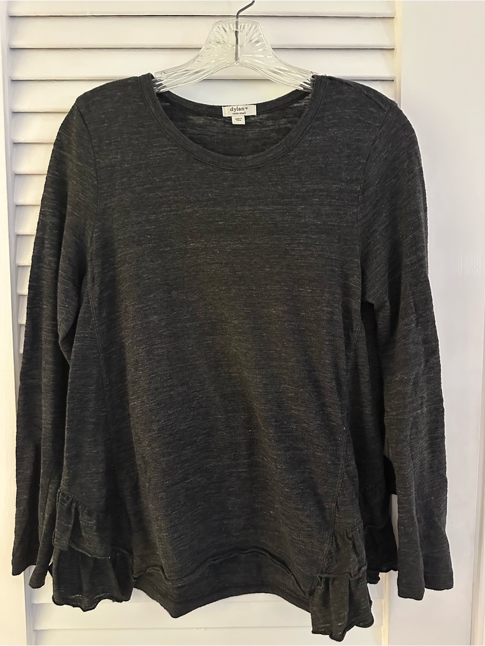 dylan charcoal ruffle-hem long sleeve top
